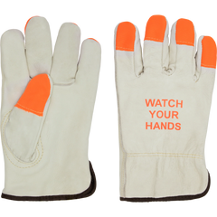 Ironwear Hi Vis Fingertips & Print Back Cowhide Grain Leather Gloves (Dozen)