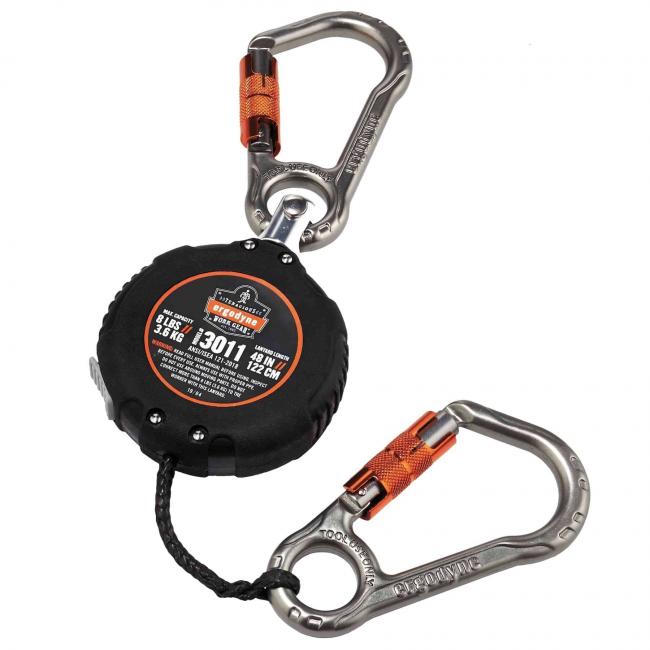 Ergodyne Squids 3011 Retractable Tool Lanyard - Locking Carabiner + Swivel Carabiner Mount