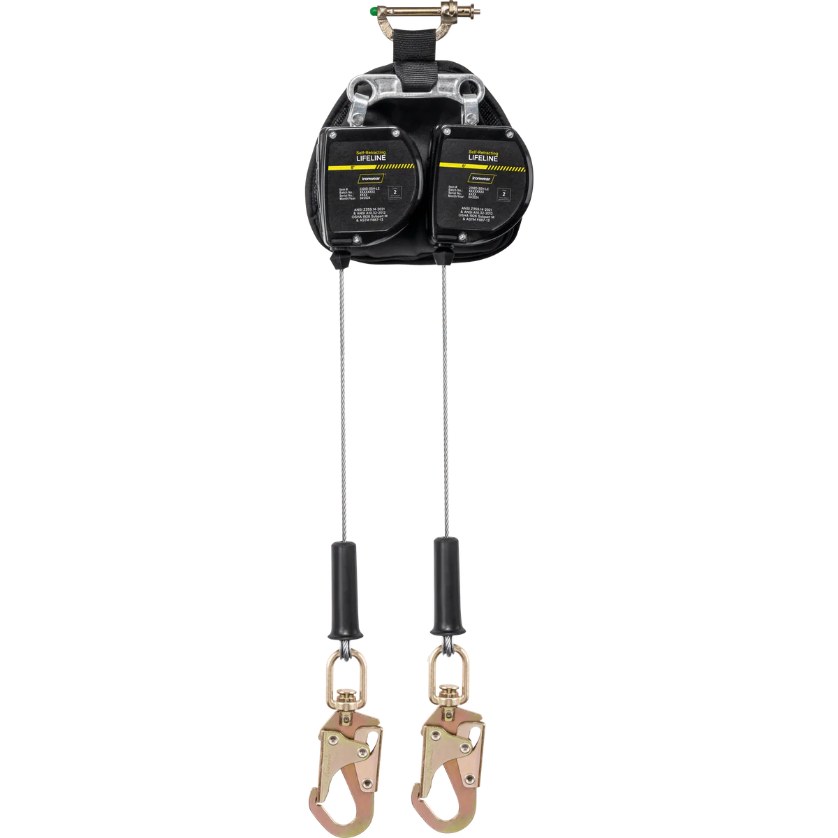 Ironwear 2208D-SSH-LE 8' Galvanized Steel Cable Class 2 LE Dual SRL w/ Swivel Steel Snap Hooks