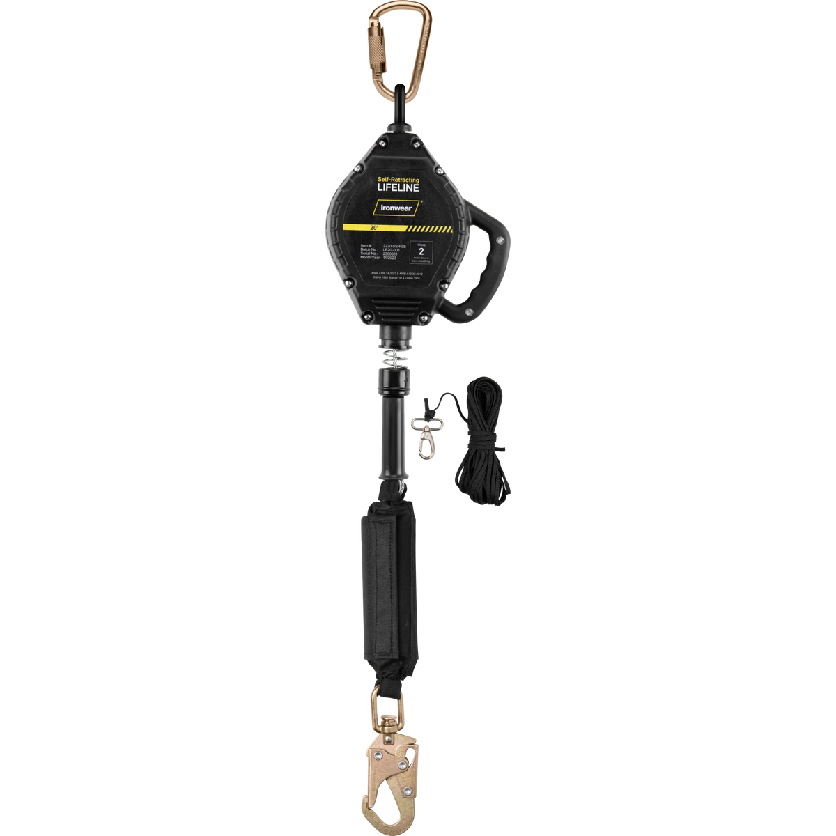 Ironwear 2220-SSH-LE 20' Class 2 Leading Edge SRL - Snap Hook