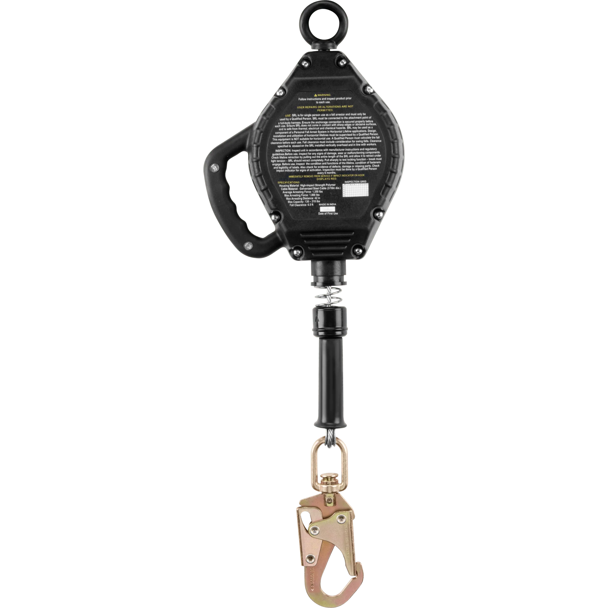 Ironwear 2220-SSH 20’ Galvanized Steel Cable Class 1 Self Retracting Lifeline w/ Steel Snap Hook