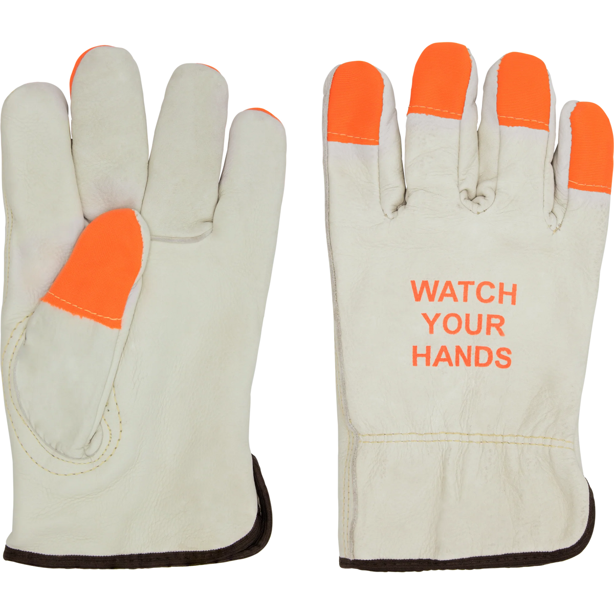 Ironwear Hi Vis Fingertips & Print Back Cowhide Grain Leather Gloves (Dozen)