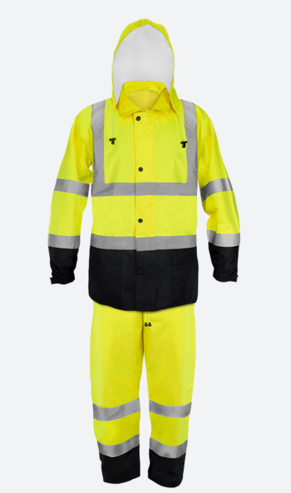 Ironwear 9510 Hi-Visibility 2 Pieces Rain Jacket and Pants with Black Bottom